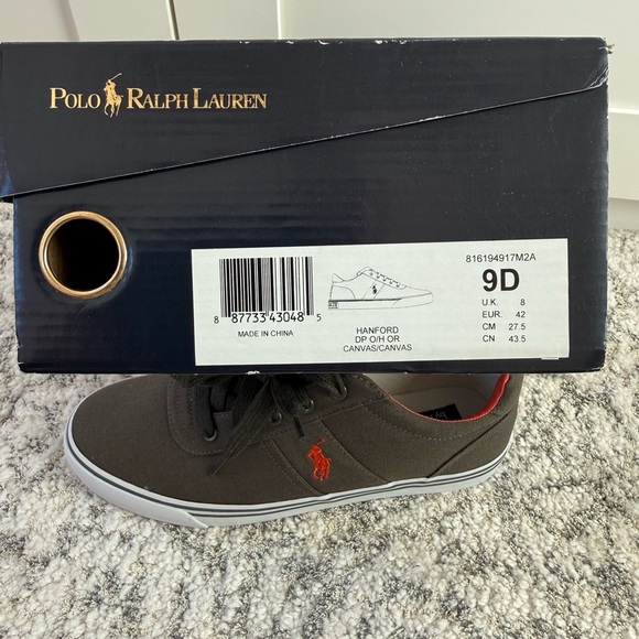Polo by Ralph Lauren Men's deep Olive and Orange assents Sneakers - Picture 5 of 6